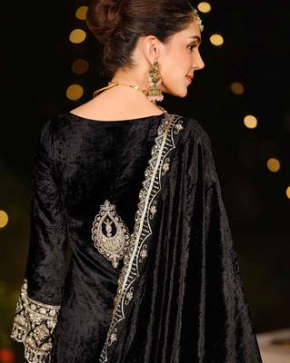 black velvet embroidered dress material 3