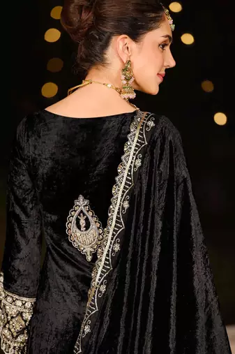 black velvet embroidered dress material
