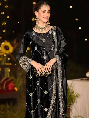 black velvet embroidered dress material 4