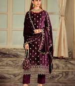 Stylee lifestyle burgundy velvet embroidered dress material