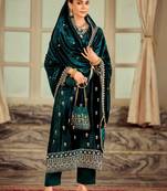 teal velvet embroidered dress material