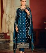 Stylee lifestyle navy blue velvet embroidered dress material