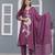 Floral embroidered purple v neck pure cotton kurta with trouser & dupatta set