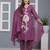 Floral embroidered purple v neck pure cotton kurta with trouser & dupatta set