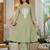 Floral embroidered sea green v neck cotton kurta & trouser