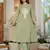 Floral embroidered sea green v neck cotton kurta & trouser