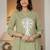 Floral embroidered sea green v neck cotton kurta & trouser