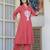 Floral embroidered pink v neck cotton kurta & trouser
