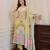 Floral printed yellow round neck silk kurta with trouser & dupatta set