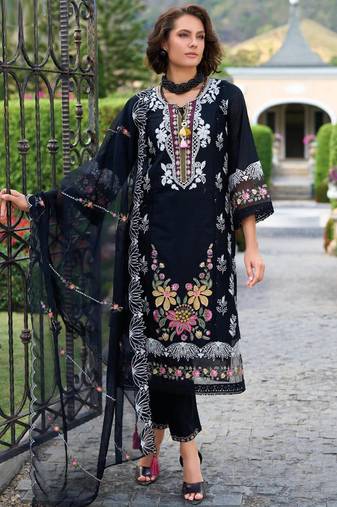 black pure chinon based embroidery worked Pakistani suit for women-Full Stitched free size
