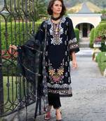 black pure chinon based embroidery worked Pakistani suit for women-Full Stitched free size