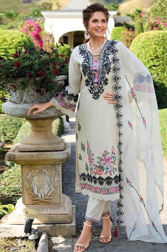 white pure chinon based embroidery worked Pakistani suit for women-Full Stitched free size