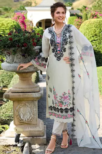 white pure chinon based embroidery worked Pakistani suit for women-Full Stitched free size