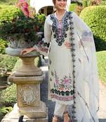 white pure chinon based embroidery worked Pakistani suit for women-Full Stitched free size