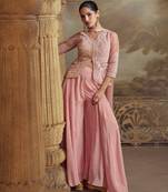 indowester style palazzo suit for women georgette fabric pink-Full Stitched free size