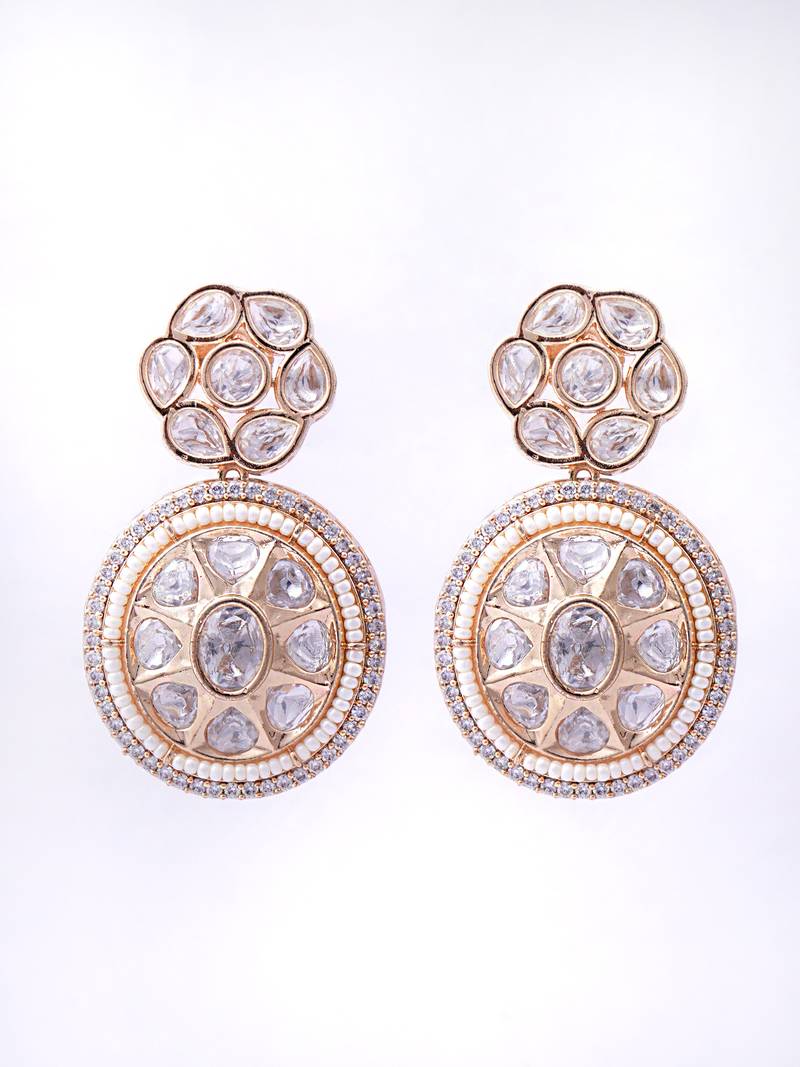 Women gold finish earrings featuring sparkling diamond embellishments