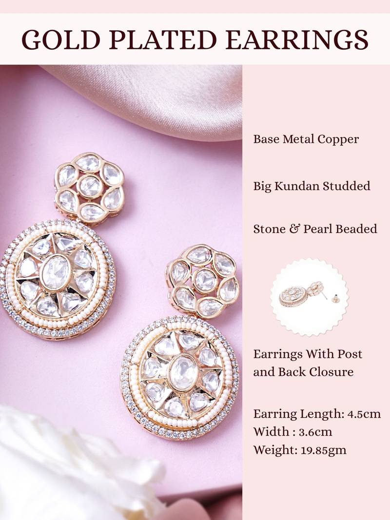 Women gold finish earrings featuring sparkling diamond embellishments