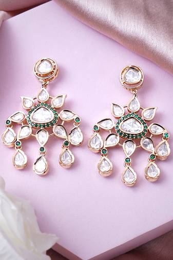 Women elegant moissanite dangler earrings in gold finish