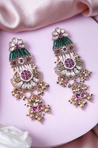 Women luxurious gold finish with polki kundan stone earrings