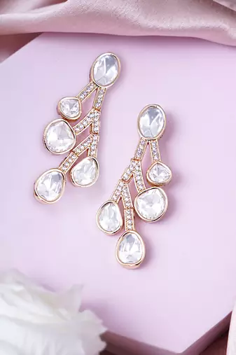 Women heritage inspired polki kundan dangle earrings