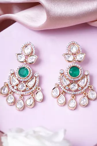 Women gold plated earrings with colorful stone centerpiece