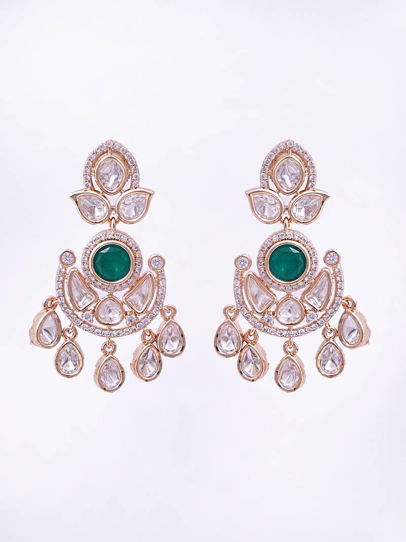 Women gold plated earrings with colorful stone centerpiece