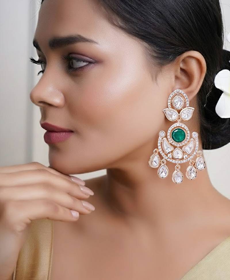 Women gold plated earrings with colorful stone centerpiece