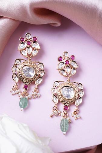 Women gulabi affair inspired traditional kundan earrings