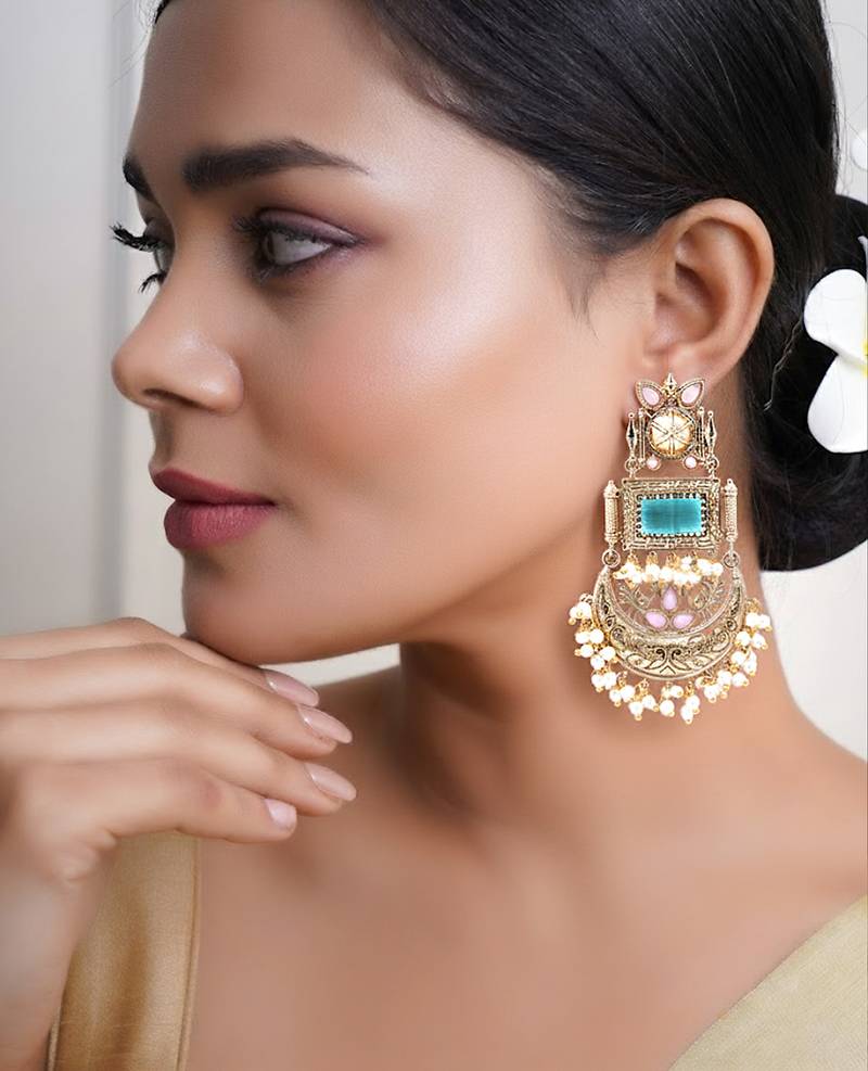 Women silver finish replica earrings with dangle design