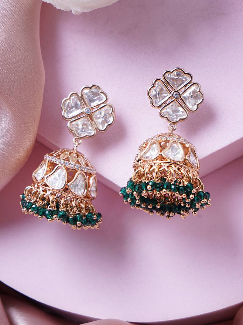 Women traditional green buttalu earrings with elegant detailing