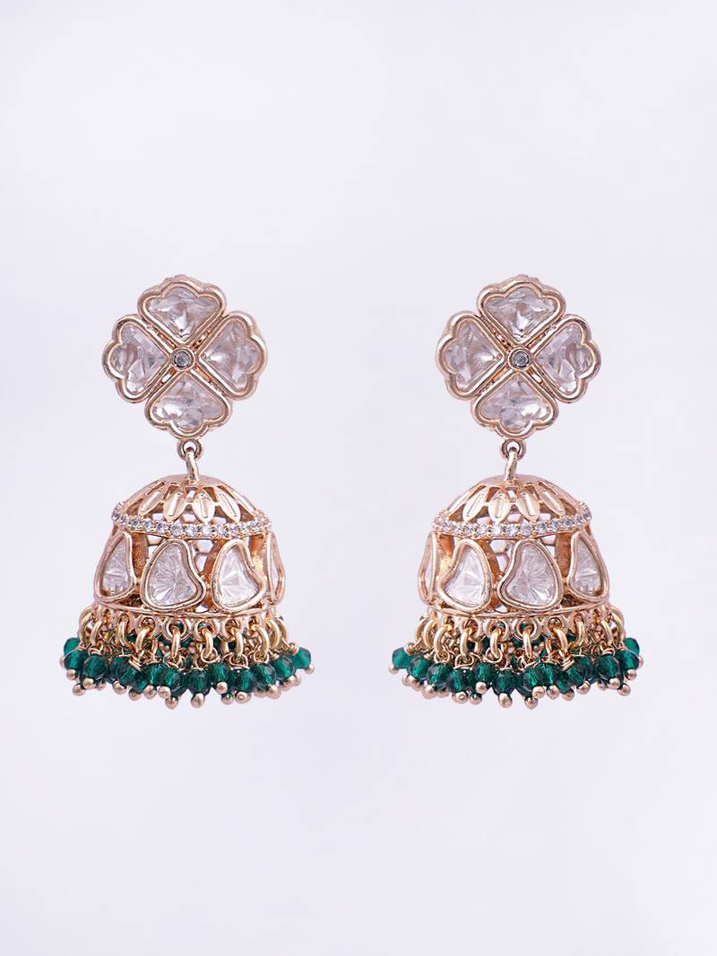 Women traditional green buttalu earrings with elegant detailing