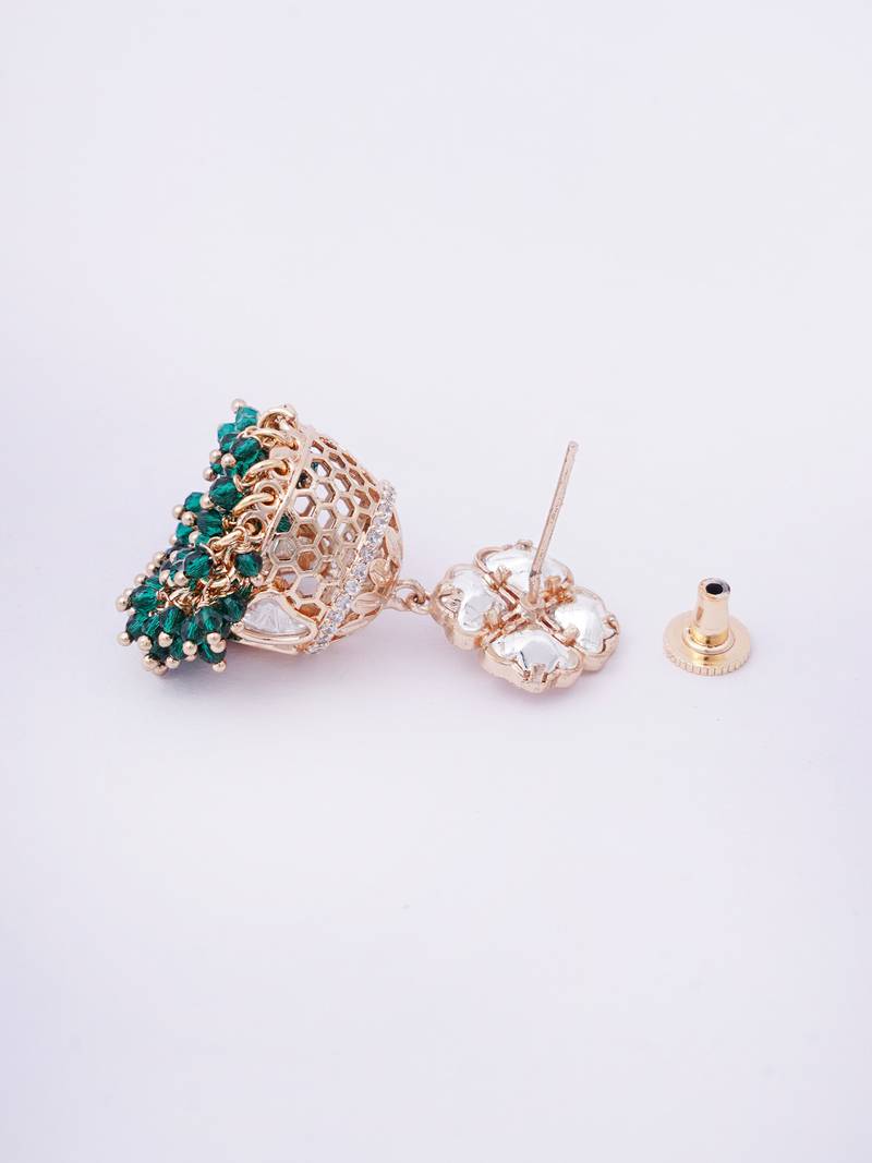 Women traditional green buttalu earrings with elegant detailing