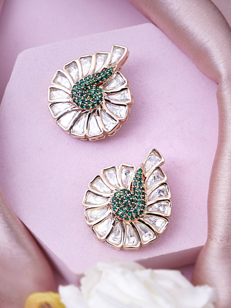 Women peacock inspired dramatic kundan stud earrings