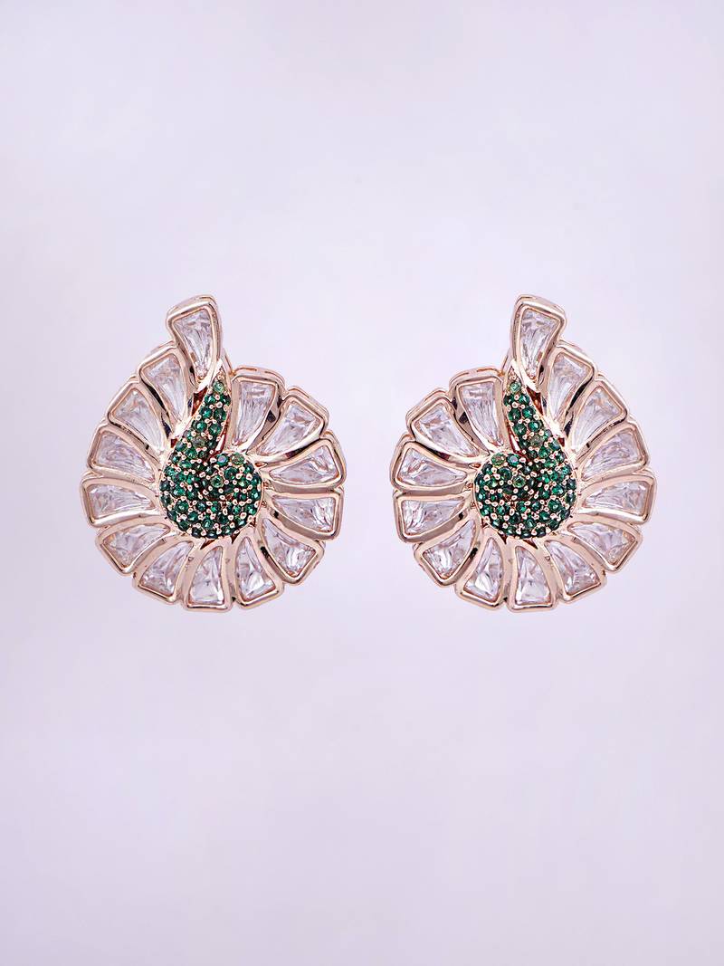Women peacock inspired dramatic kundan stud earrings