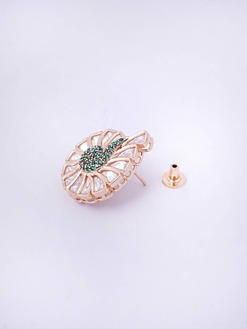 Women peacock inspired dramatic kundan stud earrings