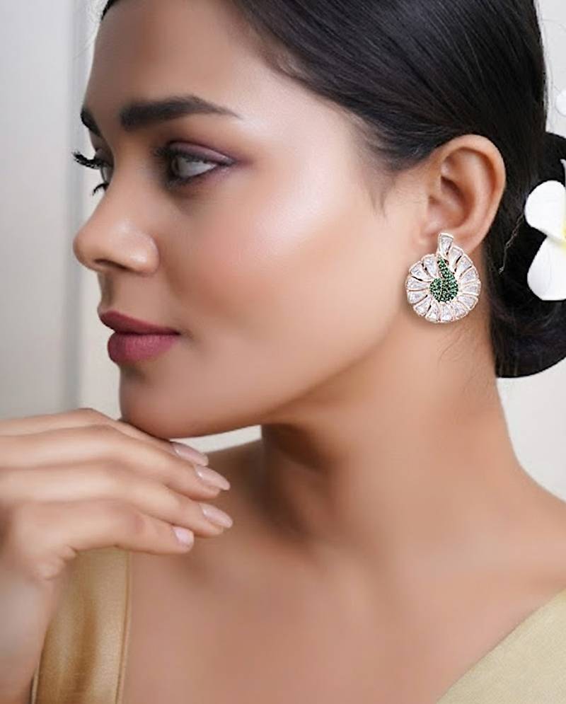 Women peacock inspired dramatic kundan stud earrings