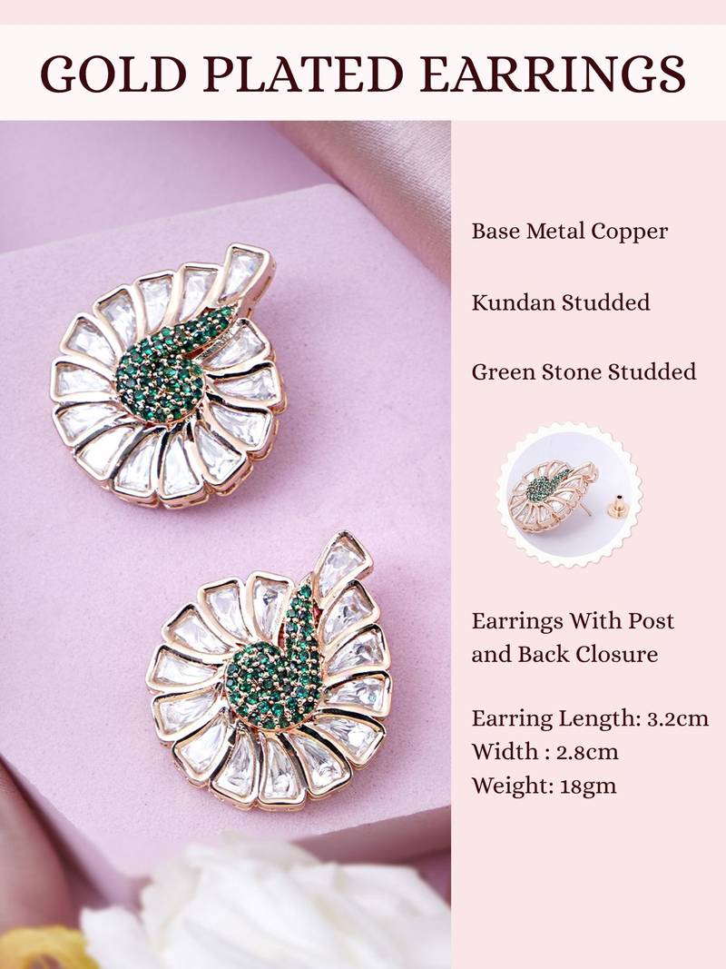 Women peacock inspired dramatic kundan stud earrings