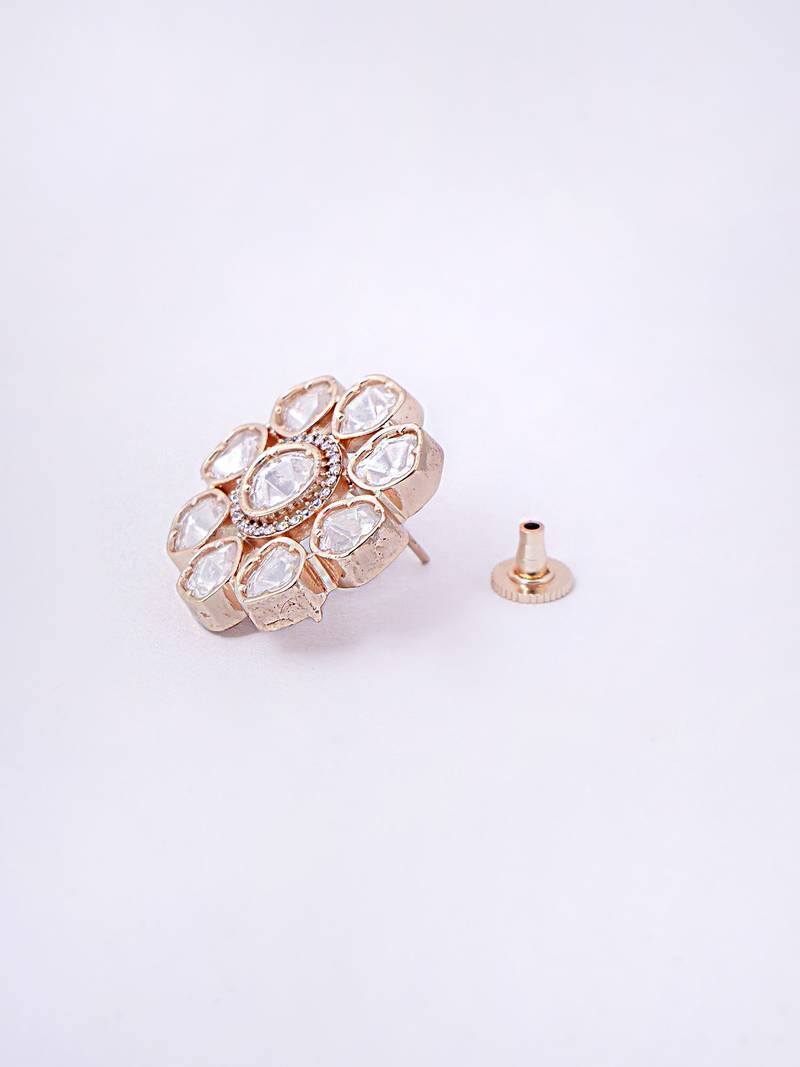 Women elegant mini flower polki stud earrings with gold plating