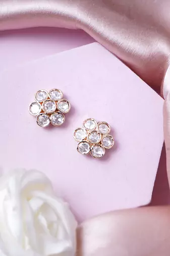 Women minimal gold-plated mini floral polki stud earrings