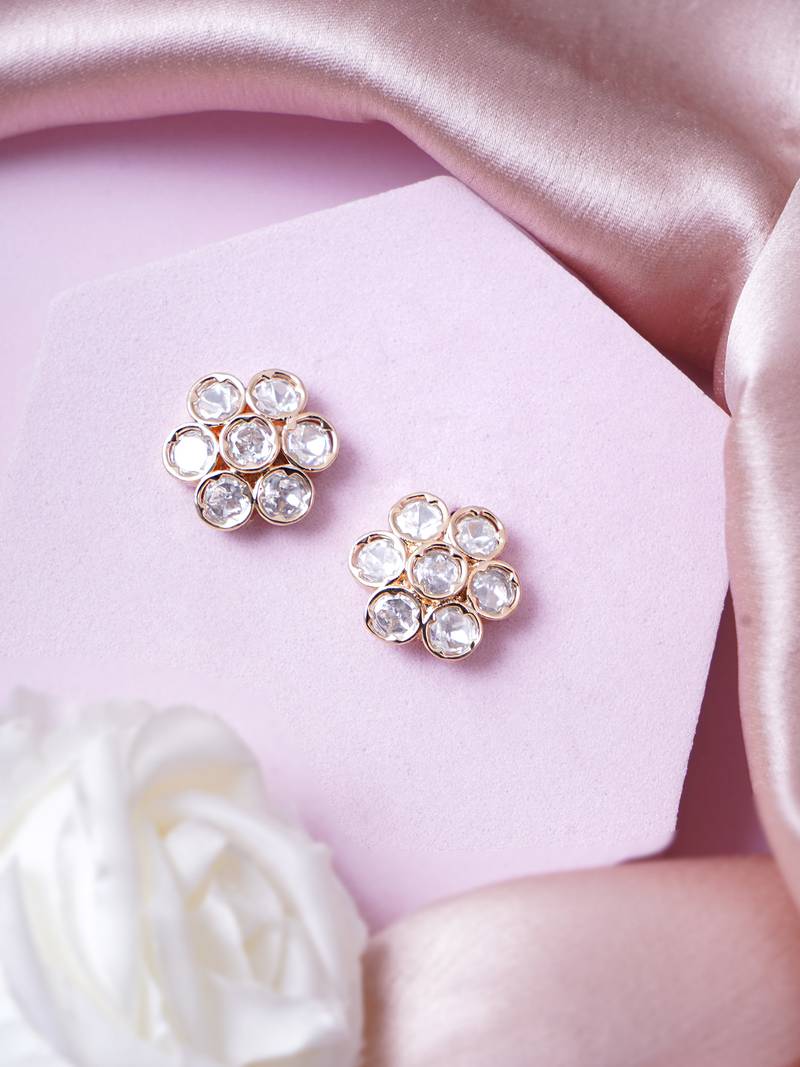 Women minimal gold-plated mini floral polki stud earrings