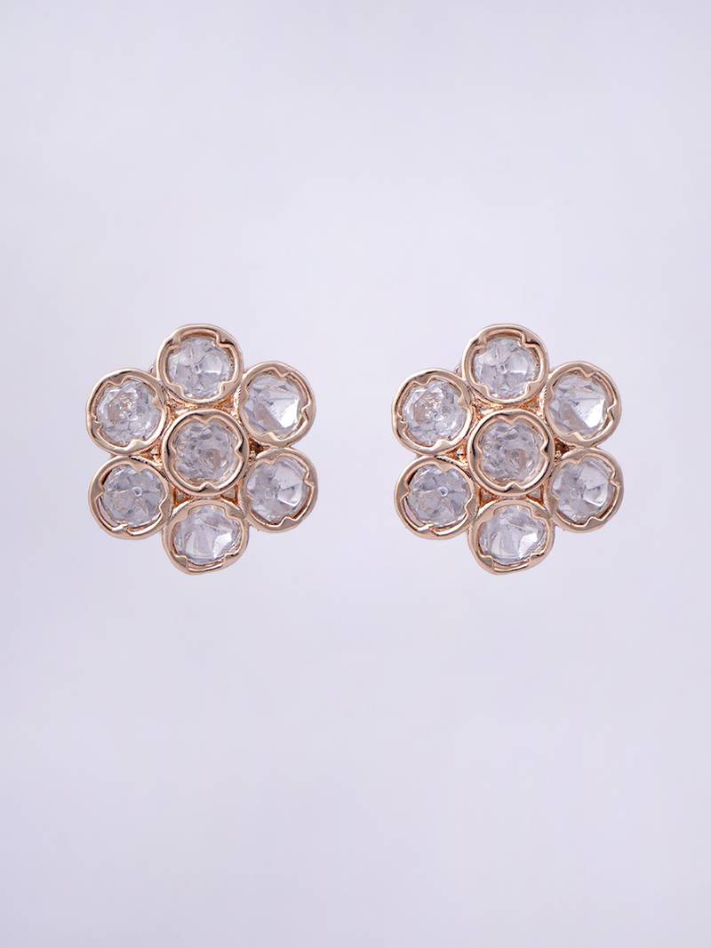 Women minimal gold-plated mini floral polki stud earrings