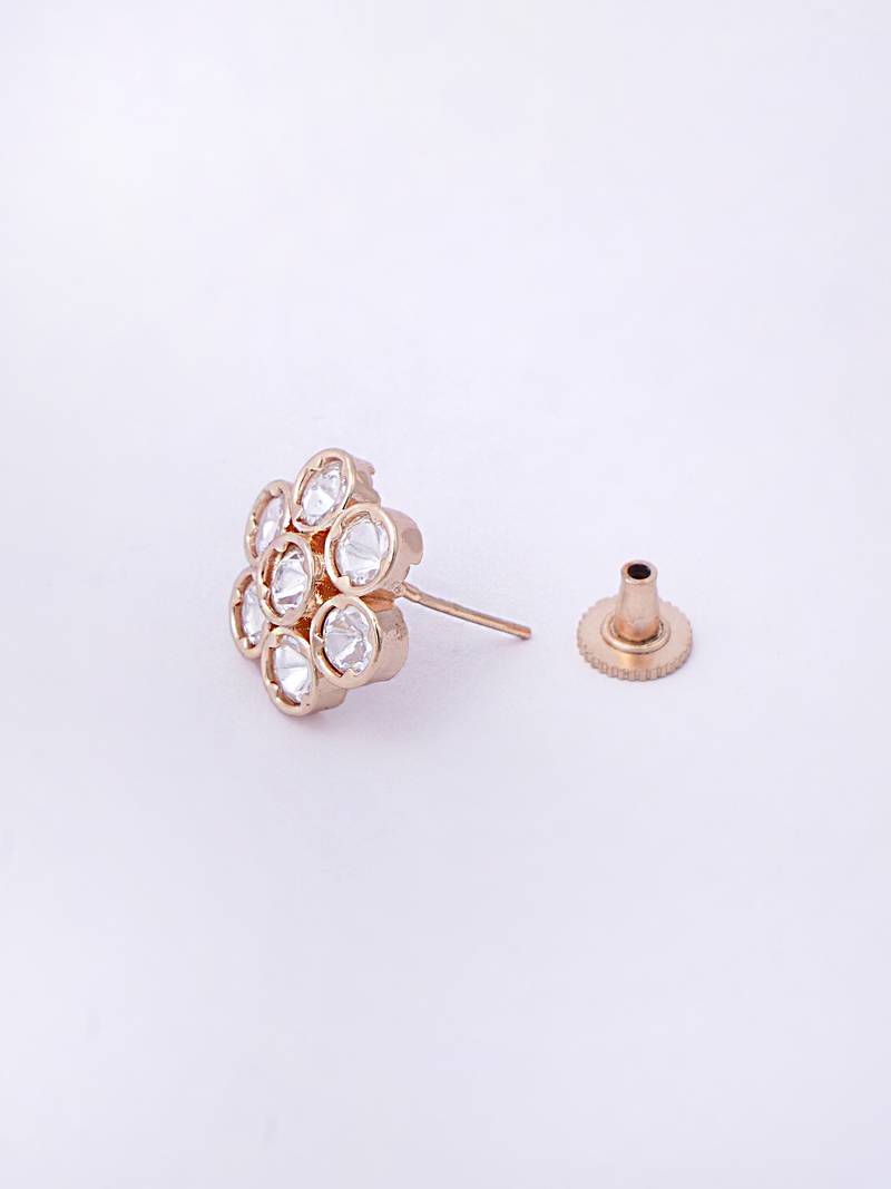 Women minimal gold-plated mini floral polki stud earrings