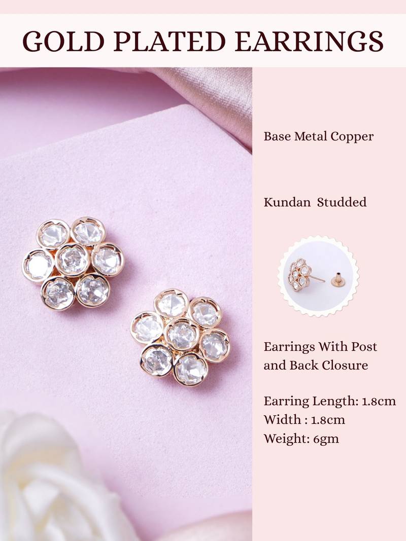 Women minimal gold-plated mini floral polki stud earrings