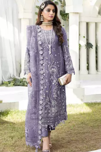 Lavender color embroideried faux georgette semi stitched salwar suit