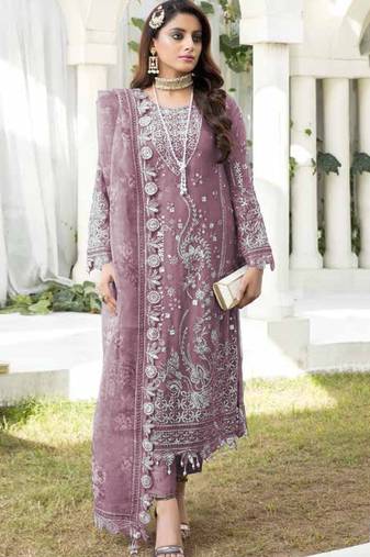 Pink color embroideried faux georgette semi stitched salwar suit