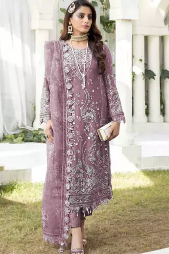 Pink color embroideried faux georgette semi stitched salwar suit