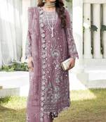 Pink color embroideried faux georgette semi stitched salwar suit