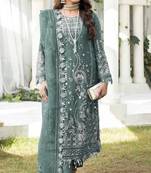 Dark-sea-green color embroideried faux georgette semi stitched salwar suit