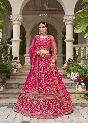 bridal wear net lehenga choli embroidery stone work 1
