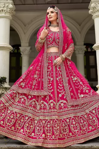bridal wear net lehenga choli embroidery stone work